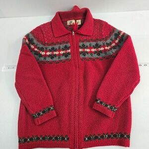 Maurices‎ VTG Women's 100% Wool Shetland Fair Isle Zip Cardigan Sweater Red M